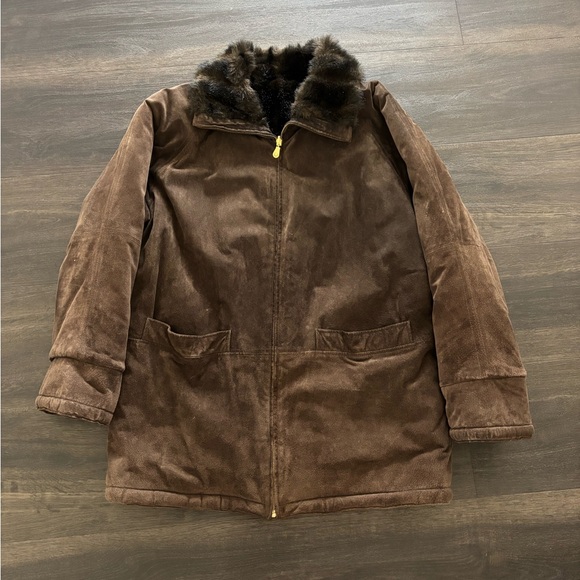 Jackets & Blazers - Vintage 90s Womens Reversible Suede Brown Leather Faux Fur Jacket